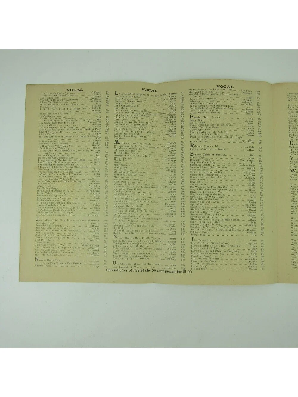 McKinley Music Co Advertising Sheet Music Catalog Order Form & Envelope 1910s